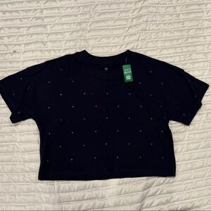 GAP Girls SZ 10 Navy Short Sleeve Tee with Rhinestones